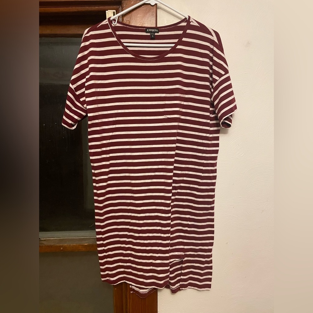 Express Maroon Striped T-shirt Dress